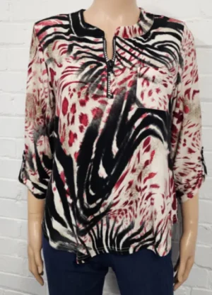 UNTUCKit Tops & Cardigans*Anamor Animal Print Zip Top Red