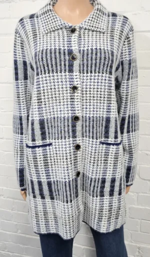 UNTUCKit Coats & Jackets*Claudia C Claudia C Blue Houndstooth Cardigan Navy