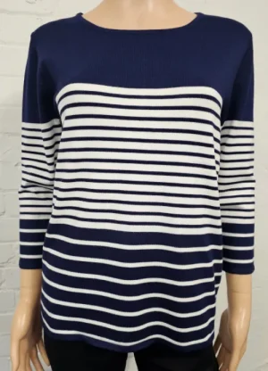 UNTUCKit Tops & Cardigans*Claudia C & White Stripe 3/4 Sleeve Jumper Navy
