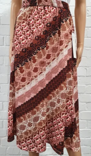 UNTUCKit Skirts & Trousers*Constance Wood Capri 6 Panel Choc & Pink Skirt Floral