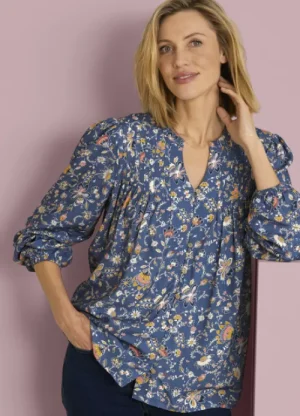 UNTUCKit Tops & Cardigans*Damart Floral Printed Blouse With Pintucks Blue