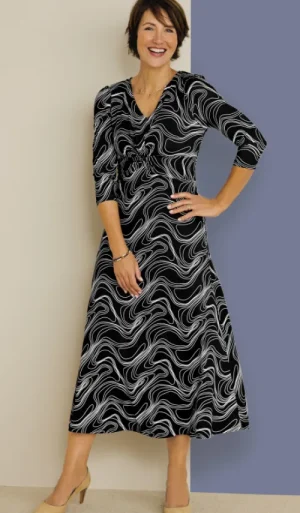 UNTUCKit Dresses*Damart Knot Front V-Neck Printed Dress Black