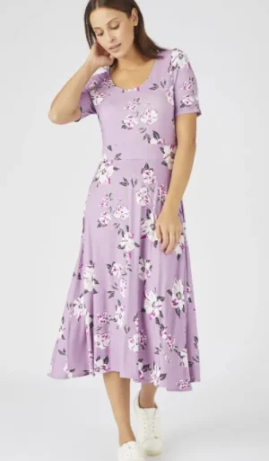 UNTUCKit Dresses*Damart Floral Print Comfort Stretch Dress Lilac