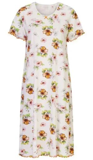 UNTUCKit Nightdresses*Damella 100% Cotton Floral Print Short Sleeve Nightdress Orange