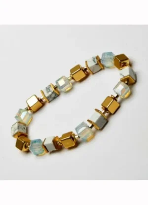 UNTUCKit Jewellery*Eliza Gracious Square Metal & Crystal Bead Stretch Bracelet