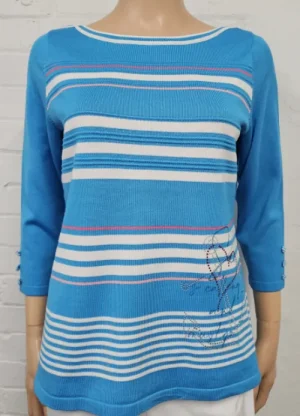 UNTUCKit Tops & Cardigans*Hepburn Textured Stripe 3/4 Length Sleeve Jumper Blue