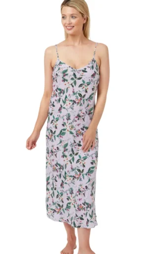 UNTUCKit Nightdresses*Indigo Sky Floral Matt Satin Long Chemise Lilac