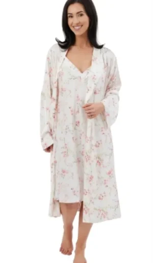 UNTUCKit Housecoats*Indigo Sky Watercolour Matt Satin Wrap On Padded Hanger Floral