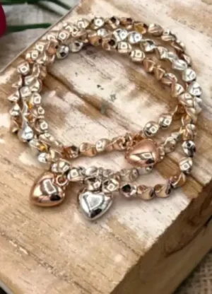 UNTUCKit Jewellery*Jess And Lou Triple Strand Elasticated Bracelet With Drop Hearts