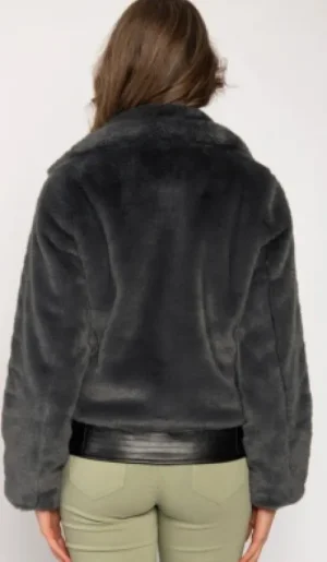 UNTUCKit Coats & Jackets*Jessica Graaf Grey Biker Style Faux Fur Jacket Charcoal Grey