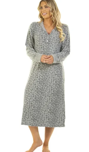UNTUCKit Nightdresses*La Marquise Cloudknit Lush Leopard Long Sleeve Nighdress Grey