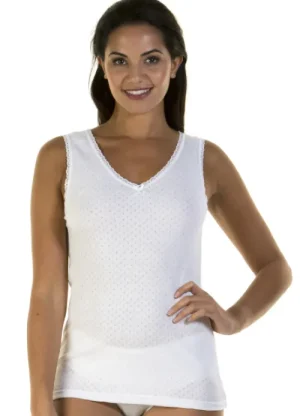 UNTUCKit Vests*La Marquise Cotton Pointelle Sleeveless Vest White