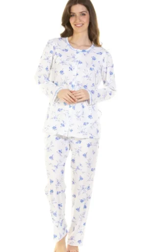 UNTUCKit Pyjamas*La Marquise Cuddleknit Two Flowers Long Sleeve Pyjama Blue