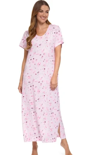 UNTUCKit Nightdresses*La  Marquise Floral Reflections Jersey Short Sleeve Longer Length Nightdress Pink