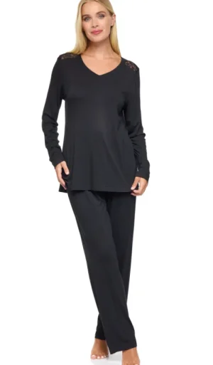 UNTUCKit Pyjamas*La Marquise Jersey Bamboo Ebony Flora Long Sleeve Pyjama Black