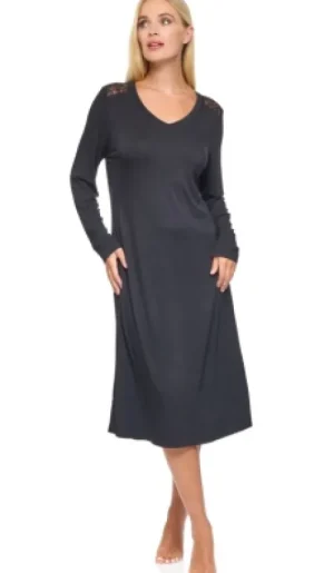 UNTUCKit Nightdresses*La Marquise Jersey  Bamboo Ebony Flora Long Sleeve Nightdress Black