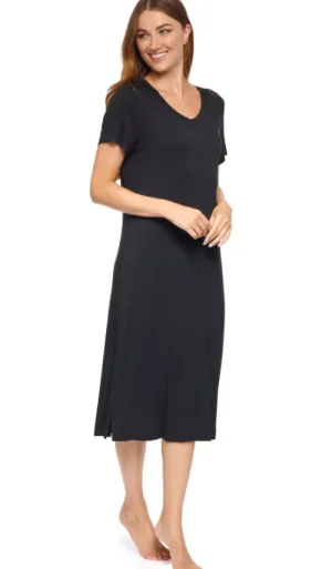 UNTUCKit Nightdresses*La Marquise Jersey Bamboo Ebony Flora Short Sleeve Nightdress Black