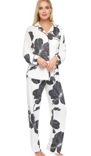 UNTUCKit Pyjamas*La Marquise Jersey Bamboo Ebony Flora Long Sleeve Button Through Pyjama Floral