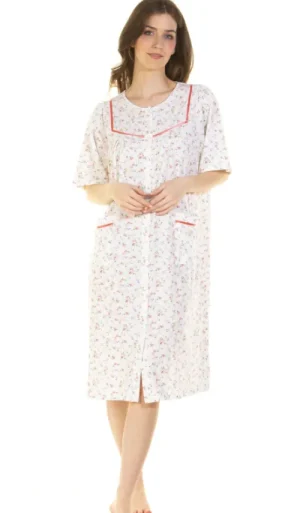 UNTUCKit Nightdresses*La Marquise Pleated Susan Cotton Rich Short Sleeve Button Through Nightdress Ivory