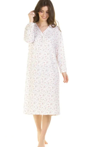 UNTUCKit Nightdresses*La Marquise Pleated Susan Cotton Rich Long Sleeve Nightdress Ivory