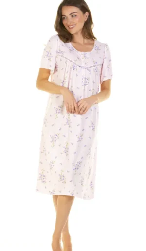 UNTUCKit Nightdresses*La Marquise Primrose In Bloom Cotton Rich Short Sleeve Nightdress Pink