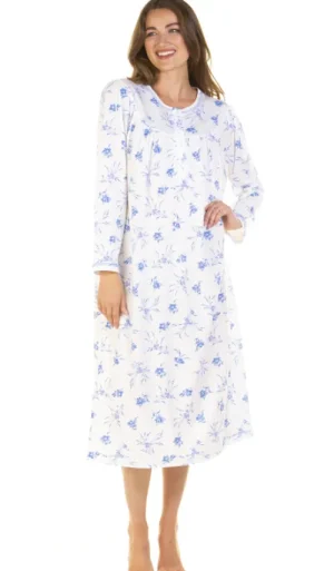 UNTUCKit Nightdresses*La Marquise Two Flowers Cuddleknit Nightdress Blue