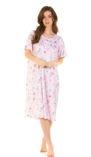 UNTUCKit Nightdresses*La Marquise Watercolors Poly Viscose Short Sleeve Nightdress Pink