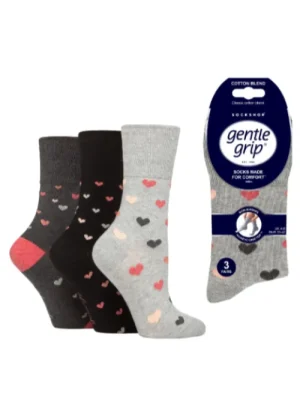 UNTUCKit Socks*Ladies 3 Pair Pack Gentle Grip Queen Of Hearts Socks Grey