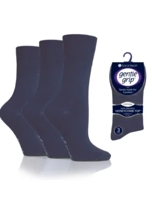 UNTUCKit Socks*Ladies 3 Pair Pack Gentle Grip Socks Plain Navy