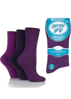 UNTUCKit Socks*Ladies Gentle Grip 3 Pair Pack Of Diabetic Socks Purple