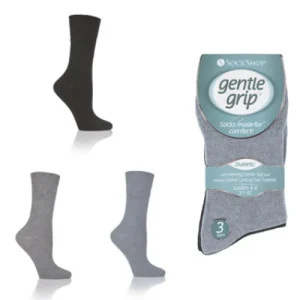 UNTUCKit Socks*Ladies Gentle Grip 3 Pair Pack Of Diabetic Plain Grey Shades Mixed - Grey