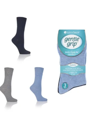 UNTUCKit Socks*Ladies Gentle Grip 3 Pair Pack Diabetic Socks Denim
