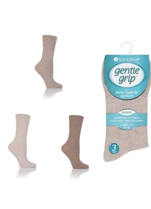 UNTUCKit Socks*Ladies Gentle Grip 3 Pair Pack Of Diabetic Socks Beige