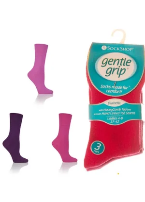 UNTUCKit Socks*Ladies Gentle Grip 3 Pair Pack Of Diabetic Socks S Pink