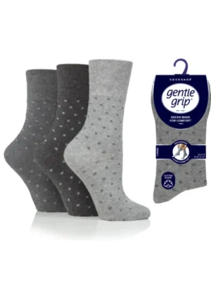 UNTUCKit Socks*Ladies Gentle Grip Cotton Tones Polka Dot Socks Grey