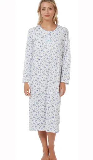 UNTUCKit Nightdresses*Marlon 100% Jessica Cotton Jersey Long Sleeve Nightdress Blue