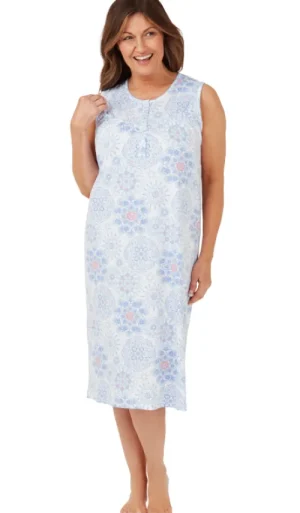 UNTUCKit Nightdresses*Marlon Geo 100% Cotton Range Sleeveless Nightdress Blue