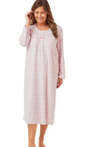 UNTUCKit Nightdresses*Marlon Printed Floral Petal Long Sleeve Fleece Nightdress Pink