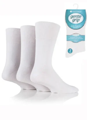 UNTUCKit Socks|Socks & Extras*Mens 3 Pair Pack Of Diabetic Gentle Grip Socks Plain White