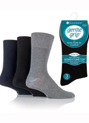 UNTUCKit Socks|Socks & Extras*Mens Diabetic Big Foot Gentle Grip Socks 3 Pair Pack Black, Navy & Grey Mixed