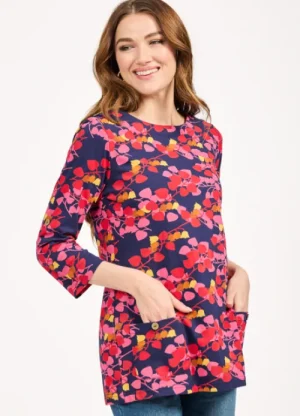 UNTUCKit Tops & Cardigans*Mudflower 100% Cotton Leaf Print Tunic Pink