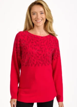 UNTUCKit Tops & Cardigans*Mudflower Diamante Leaf Print Jumper Red