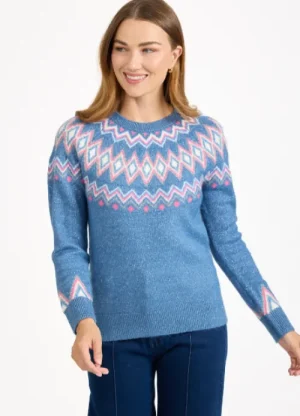 UNTUCKit Tops & Cardigans*Mudflower Diamond Fairisle Sparkle Jumper Denim Blue