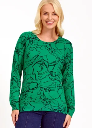 UNTUCKit Tops & Cardigans*Mudflower Floral Line Print Round Neck Jumper Green