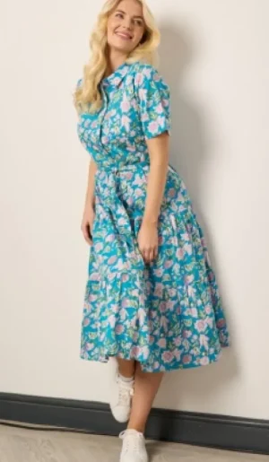 UNTUCKit Dresses*Mudflower Floral Shirt Dress Khaki