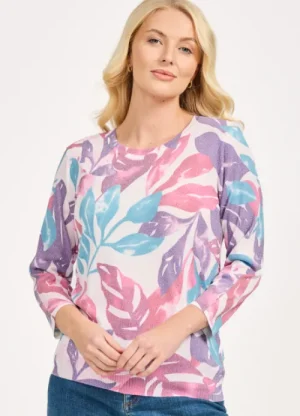 UNTUCKit Tops & Cardigans*Mudflower Leaf Print Light Knit Jumper Blue