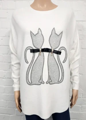 UNTUCKit Tops & Cardigans*Paramour Diamante Cat Jumper Off - White