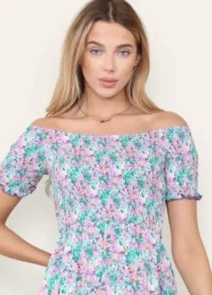 UNTUCKit Dresses*Shirred Floral Midi Dress Lilac