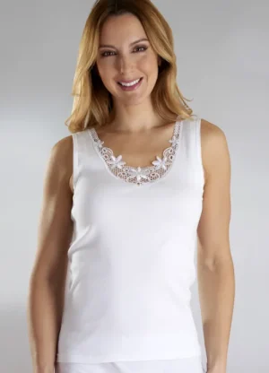 UNTUCKit Vests*Slenderella Cotton Wide Strap Motif Vest White