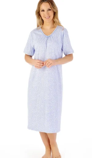 UNTUCKit Nightdresses*Slenderella Floral V-Neck Short Sleeve Nightdress Blue